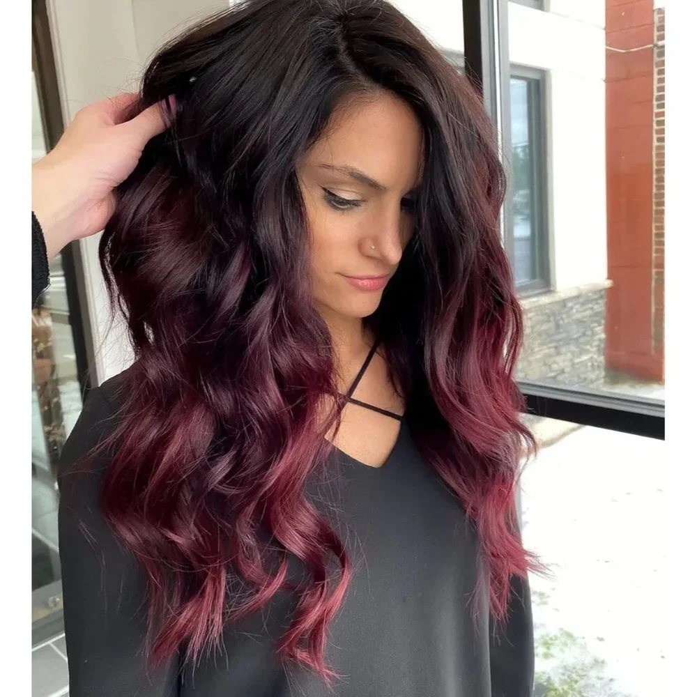 Black Red Curly Lace Front Wig